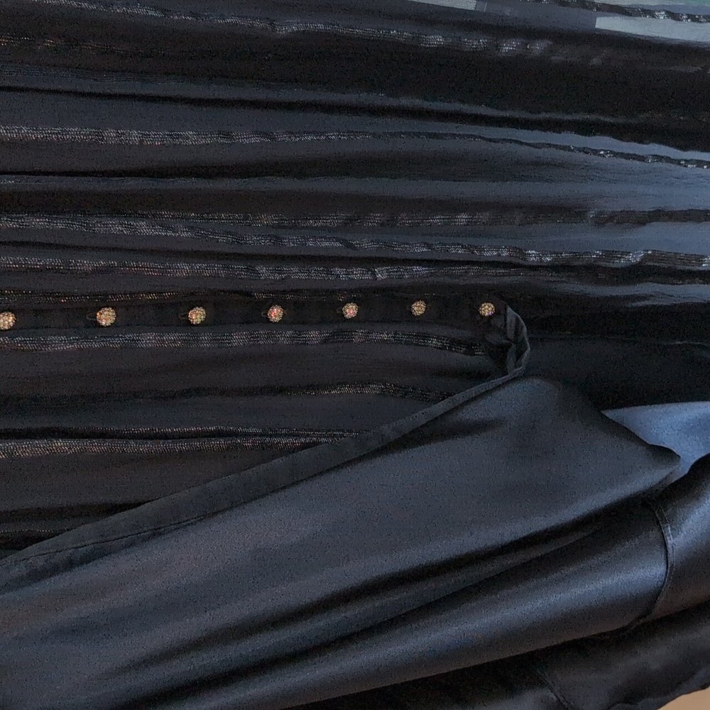 Kay Unger Black Formal Maxi Dress with Crystal Button Detail - Picture 9 of 11